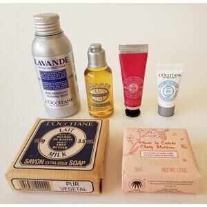 L'Occitane Lot of Travel Size Lavande Foaming Bath, Cherry Blossom Soap, Cremes